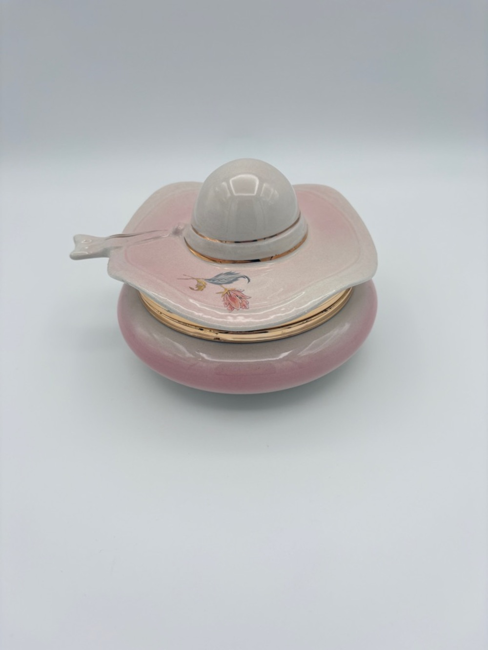 Capodimonte Italy Pink Hat Trinket Box Gold Floral Large (2)